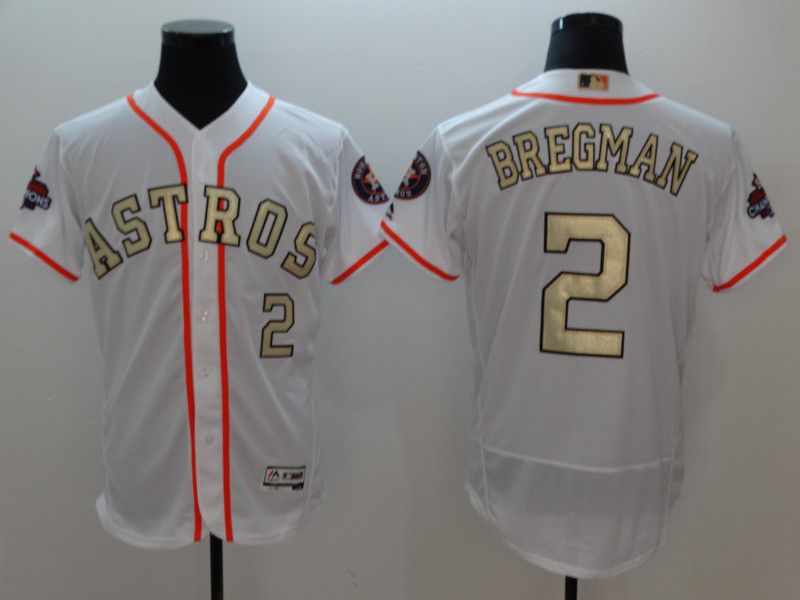 Men Houston Astros #2 Bregman White Gold version Elite MLB Jerseys